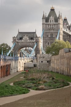 London, UK - Apr 27, 2025 - Stunning view of The Iconic Tower Bridge. Famous Tower Bridge is Bascule bridge in London, use it as your Wallpaper, Poster and Space for text, Selective focus.