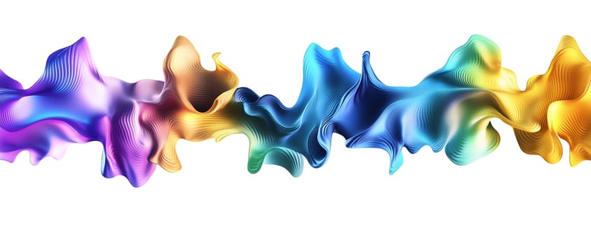A colorful abstract wave showcases vibrant hues blending harmoniously. The smooth, flowing shapes create a sense of motion, engaging the viewer with their captivating design and lively palette.