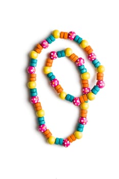 necklace with colorful beads on white background