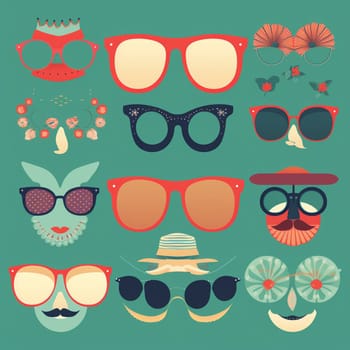 Celebrate the fashion and function of sunglasses with this cool cartoon image! This stylish image and styles sporting their favorite sunglasses, with traditional decorations and symbols of coolness and confidence.