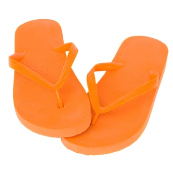 pair of orange sandals isolated on white background