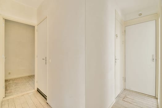 Bright and airy hallway featuring bare walls and doors, showcasing a modern minimalist aesthetic and potential for interior design inspiration.