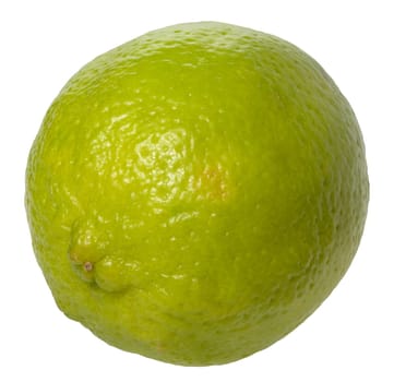 A single, vibrant green lime with a slightly textured skin, isolated background, close up