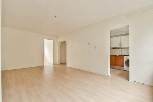 An empty room showcasing a minimalist design, featuring light-colored walls and wooden flooring, ideal for various interior styles or decoration ideas.