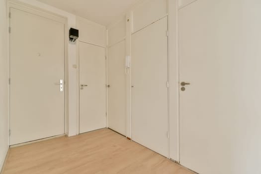 A bright and minimalist hallway featuring white walls and wooden flooring, offering a modern and spacious feel. Ideal for showcasing minimalist design.