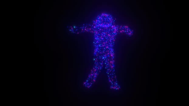 Particle man dancing. Computer generated 3d render