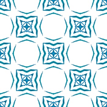 Textile ready appealing print, swimwear fabric, wallpaper, wrapping. Blue unique boho chic summer design. Organic tile. Trendy organic green border.