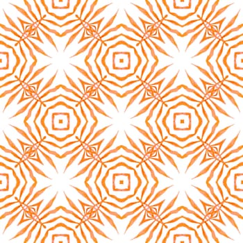Textile ready amusing print, swimwear fabric, wallpaper, wrapping. Orange incredible boho chic summer design. Hand drawn tropical seamless border. Tropical seamless pattern.