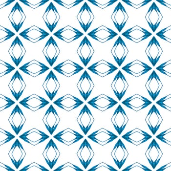 Tropical seamless pattern. Blue uncommon boho chic summer design. Hand drawn tropical seamless border. Textile ready pleasing print, swimwear fabric, wallpaper, wrapping.
