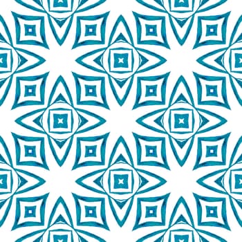 Medallion seamless pattern. Blue brilliant boho chic summer design. Watercolor medallion seamless border. Textile ready delicate print, swimwear fabric, wallpaper, wrapping.
