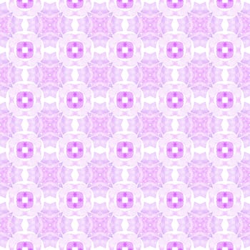 Textile ready astonishing print, swimwear fabric, wallpaper, wrapping. Purple cool boho chic summer design. Hand painted tiled watercolor border. Tiled watercolor background.
