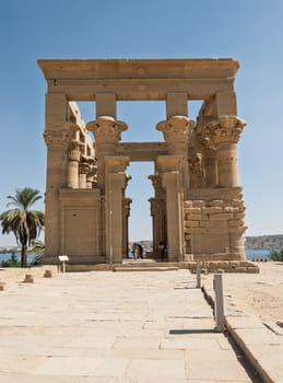 Trajans Kiosk or Pharoahs bed on an island in Aswan Harbor or Reservoir formed by the Low Dam on the Nile