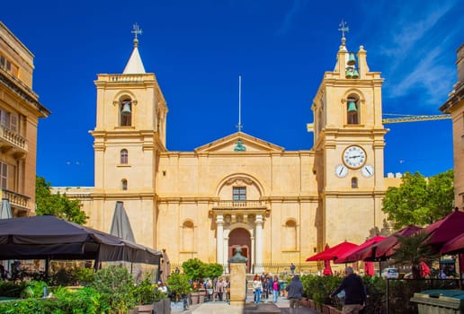 Valletta, Malta - April 2, 2025: View of St John's Co-Cathedral, dedicated to Saint John the Baptist, famous landmark in the capital of Malta.