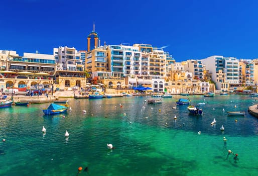 Beautiful cityscape of the St Julian's Bay, Malta.