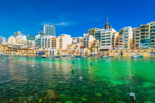 Picturesque cityscape of the St Julian's Bay, Malta.