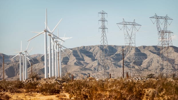 windmills in the desert of palm springs, california