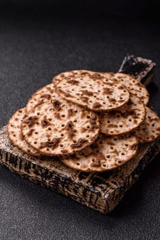 Matzah wheat bread for the Jewish holiday of passover. Kosher thin wheat matzo bread