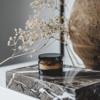 Cosmetic cream in a glass jar. Skin care concept. Background for beauty products