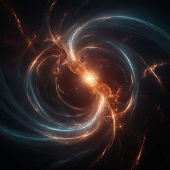 Abstract image of two swirling nebulas colliding, emitting bright light and energy. A high-quality AI-generated photo.