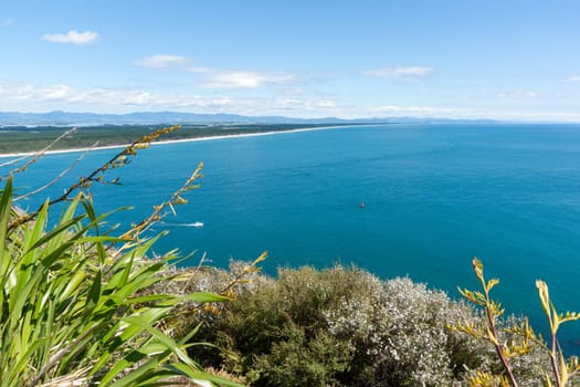 Wide coastal view from top of Mount Maunganui New Zealand.