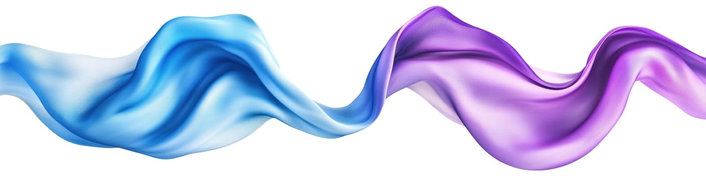 Swirls of fabric in deep blue and rich purple weave together, creating a dynamic composition that evokes movement and fluidity. The smooth textures blend harmoniously, inviting contemplation.