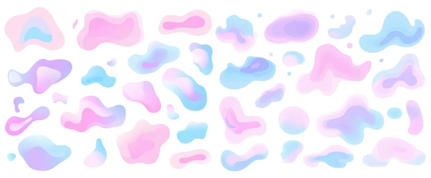 A collection of soft pastel shapes in shades of pink, blue, and purple scattered across a light backdrop. The organic forms create a soothing visual experience, evoking a sense of calmness.