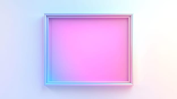 Pink and blue gradient picture frame in minimalistic design on white wall.