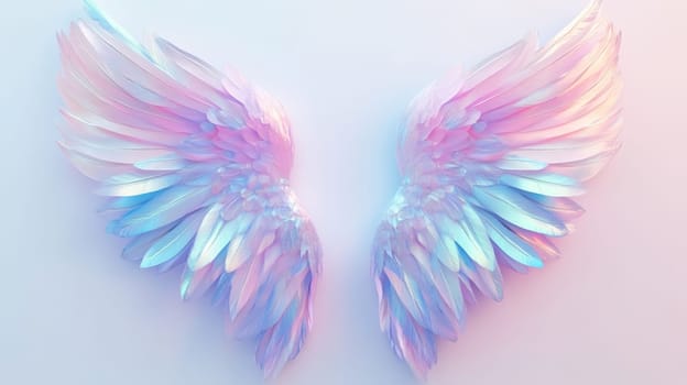 Pastel colored wings with a heavenly glow on a light background, ethereal art concept.