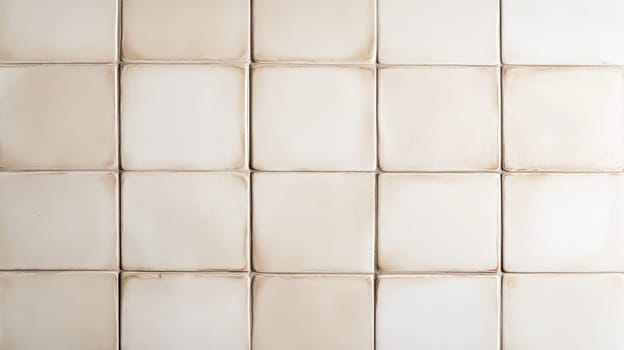 Cream textured ceramic tiles arranged in a grid pattern on a wall.