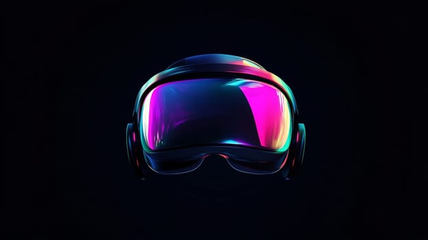 Futuristic vr headset with neon colors on a dark background, digital technology.
