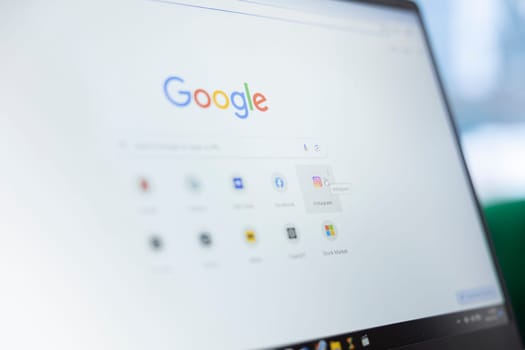 Bucharest, Romania - July 30th 2024 - Google search page with Instagram bookmark selected on the laptop screen, social media platform used to be connected with the community. Meta service.