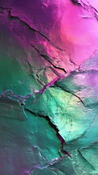 Iridescent pink and green cracked stone surface texture abstract art.
