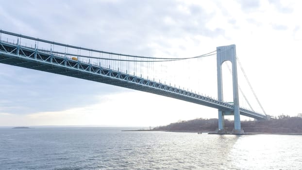 Throgs Neck Bridge Iconic Suspension Structure Connecting Queens and Bronx in New York City. New York NY USA - 09.02.2024.