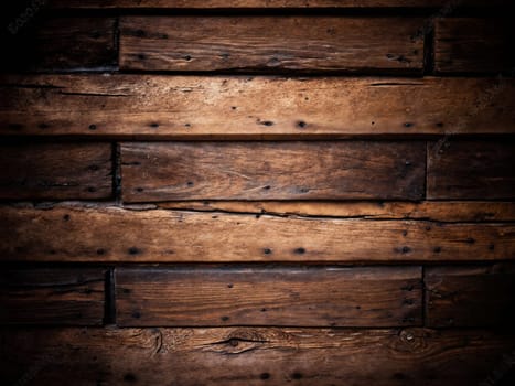 Dark wooden planks with a natural finish create a rustic and retro warm ambiance, showcasing the beauty of aged timber in a cozy setting. Generative AI.