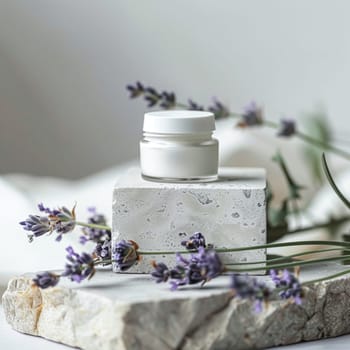 Cosmetic cream in a glass jar. Skin care concept. Background for beauty products