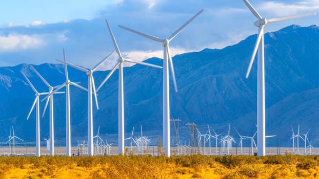 wind farm in the desert of palm springs