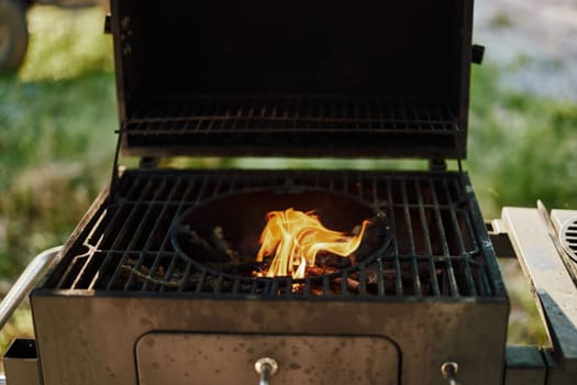 A dynamic barbecue grill with vibrant flames, emphasizing outdoor cooking, grilling techniques, and the joy of summer meals with family and friends Perfect for food photography