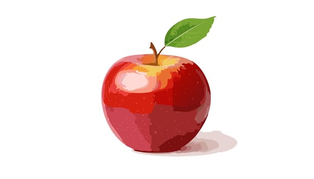 A vibrant red apple with a fresh green leaf, isolated on a clean white background. Vector illustration style, ideal for food, health, or organic design themes.