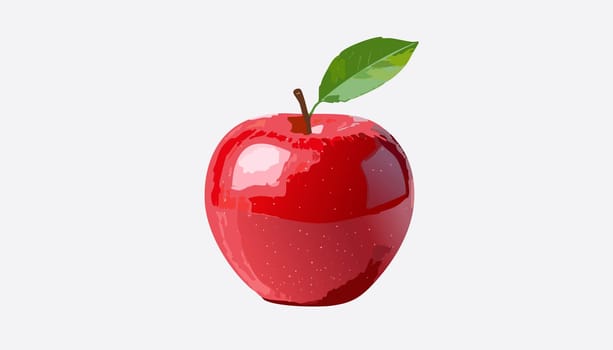 Red apple vector with green leaf and reflection effects. Clean composition on a white background, perfect for advertising and health brands.