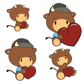 bull baby cartoon heart set in vector format very easy to edit