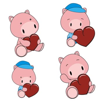 pig baby cartoon heart set in vector format very easy to edit