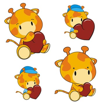 giraffe  baby cartoon heart set in vector format very easy to edit