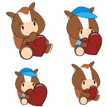 horse baby cartoon heart set in vector format very easy to edit