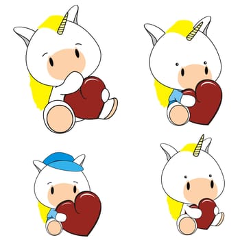 unicorn baby cartoon heart set in vector format very easy to edit