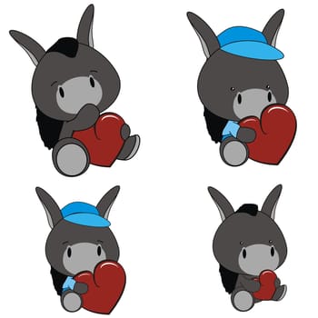 donkey  baby cartoon heart set in vector format very easy to edit
