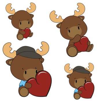 reindeer baby cartoon heart set in vector format very easy to edit