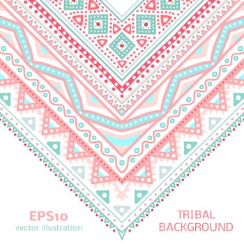 Tribal ethnic corner pattern. Vector illustration for your cute feminine romantic design. Aztec sign on white background. Pink and blue colors. Borders and frames. Pretty texture wallpaper.