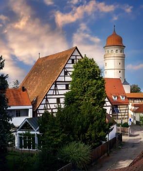 Historic old town of Noerdlingen (Germany) with the city gate called Loepsinger Tor