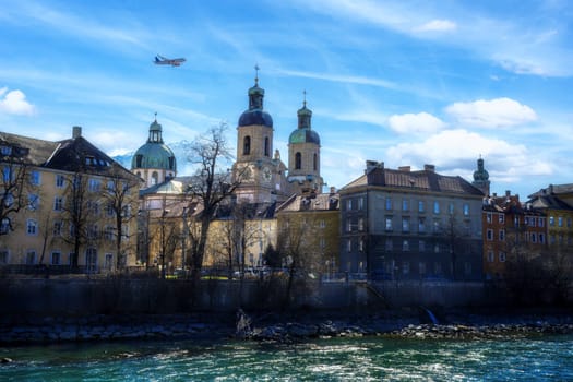 Historic Innsbruck Cathedral at the Inn river