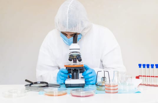 Examine bacteria in petri dishes in the laboratory. Selective focus. nature.